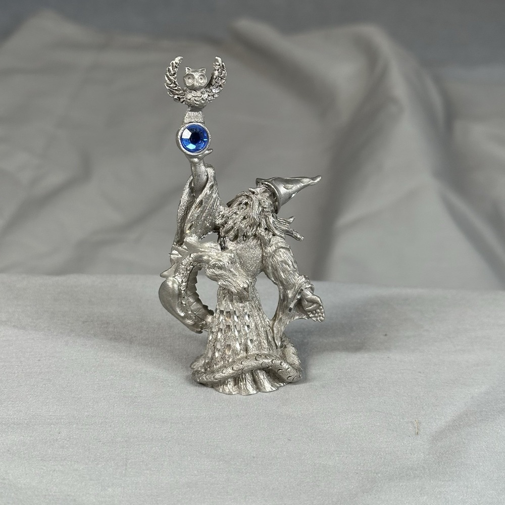 Vintage‎ Spoontiques MR969 Pewter Wizard w/ Owl & Dragon Figurine